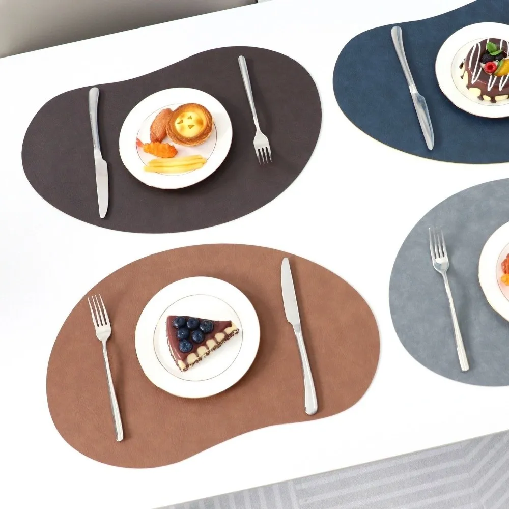 PU Leather Placemats Irregular Shape Dual-Sided Dinnerware Mats Oil-Proof Surface Waterproof Flatware Place Pad Restaurant Decor