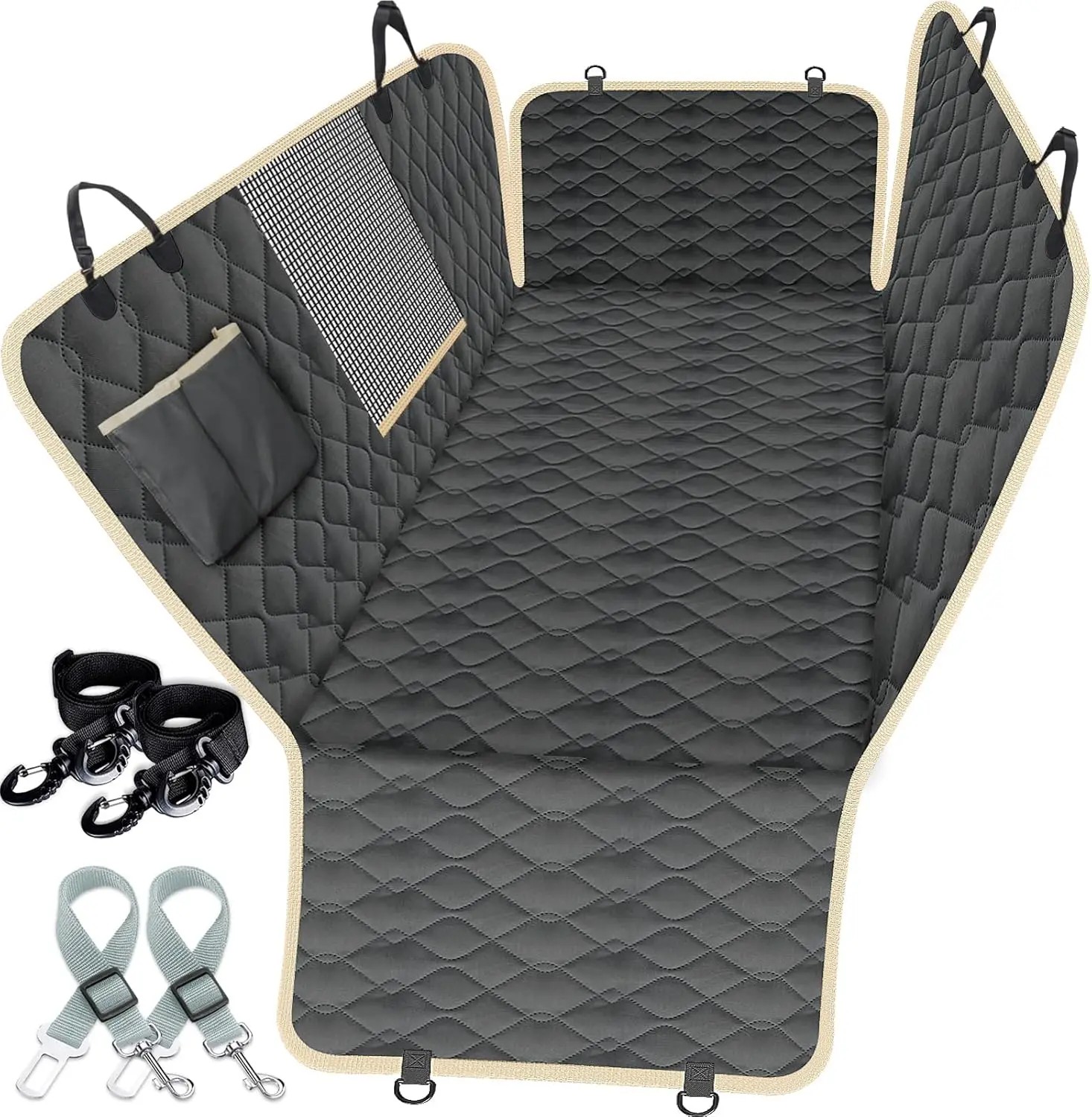 

XL Truck Dog Seat Cover with Hammock Design, 2 Seat Belts, Waterproof & Non-Slip for Large SUVs and Pickups