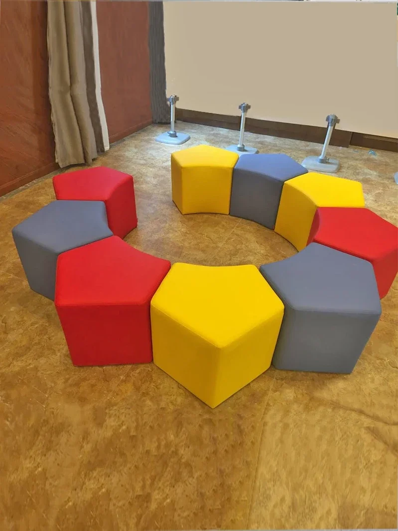 Household Low Leather Stools Pentagons Hexagons Spliced Colored Piers Foot Step Stool Ottoman