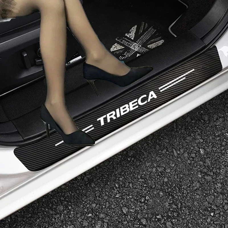 Adesivo protetor de soleira de porta de carro, fibra de carbono, porta-malas traseiro, decalques de limiar para subaru triboca logo 2017 2018 2019 2020 2021