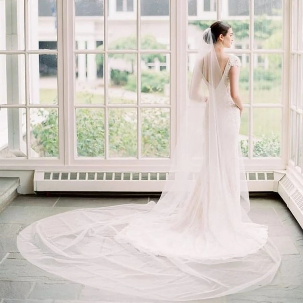 Voile de mariée Long avec peigne, voile de mariée cathédrale uni, 1 niveau, bord coupé, tulle doux transparent, 120 pouces de large, accessoires de mariage G30L