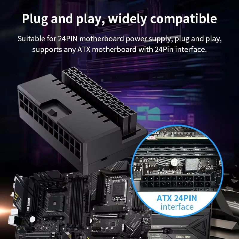 ATX 24Pin 90°  ARGB Adapter Mainboard Power Supply Cable Connectors Adapter DIY Mounting Modular for Desktops PC Supply