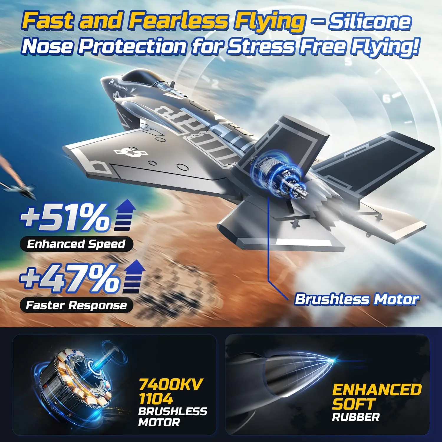 F35 Brushless RC Plane for Adults,4 Channel Remote Control Airplane | RC Fighter Jet 2.4GHz 6-axis Gyro Stabilizer EPP RTF Hobby