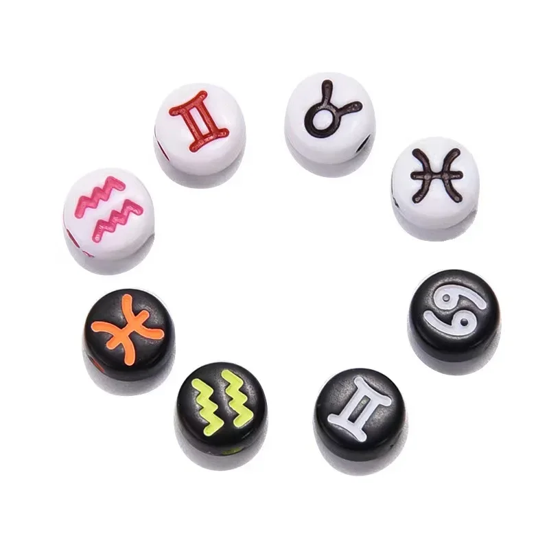 100-500PCS Acrylic Zodiac Beads Round Flat Loose Spacer Constellation Beads For Jewelry Making Diy Bracelet Necklace Accessories