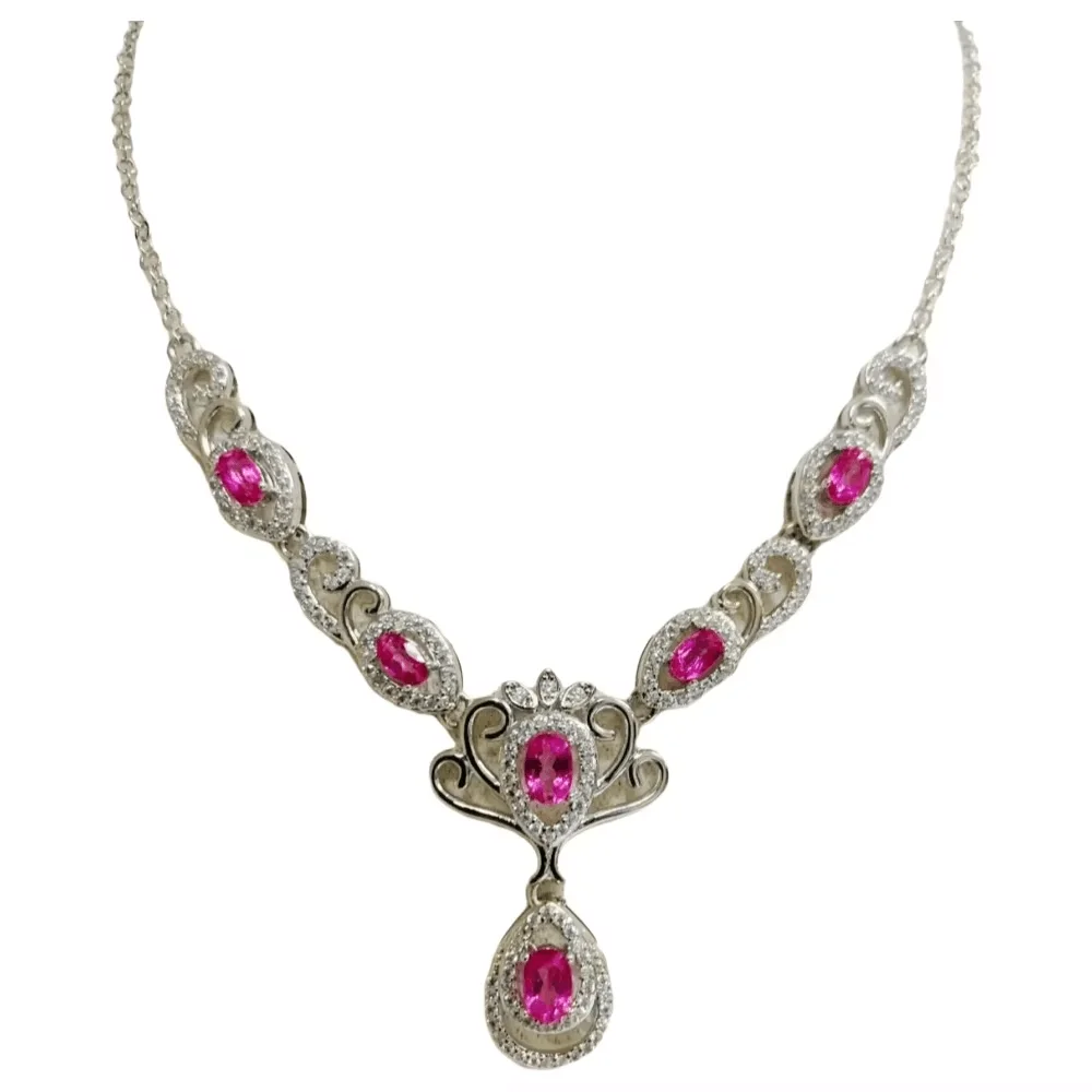 ZECAA Pink Topaz 925 Jewelry Pink Topaz Necklace Pendant With Natural Pink Topaz Stone 4*6mm S925 Pink Topaz Necklace Pendant