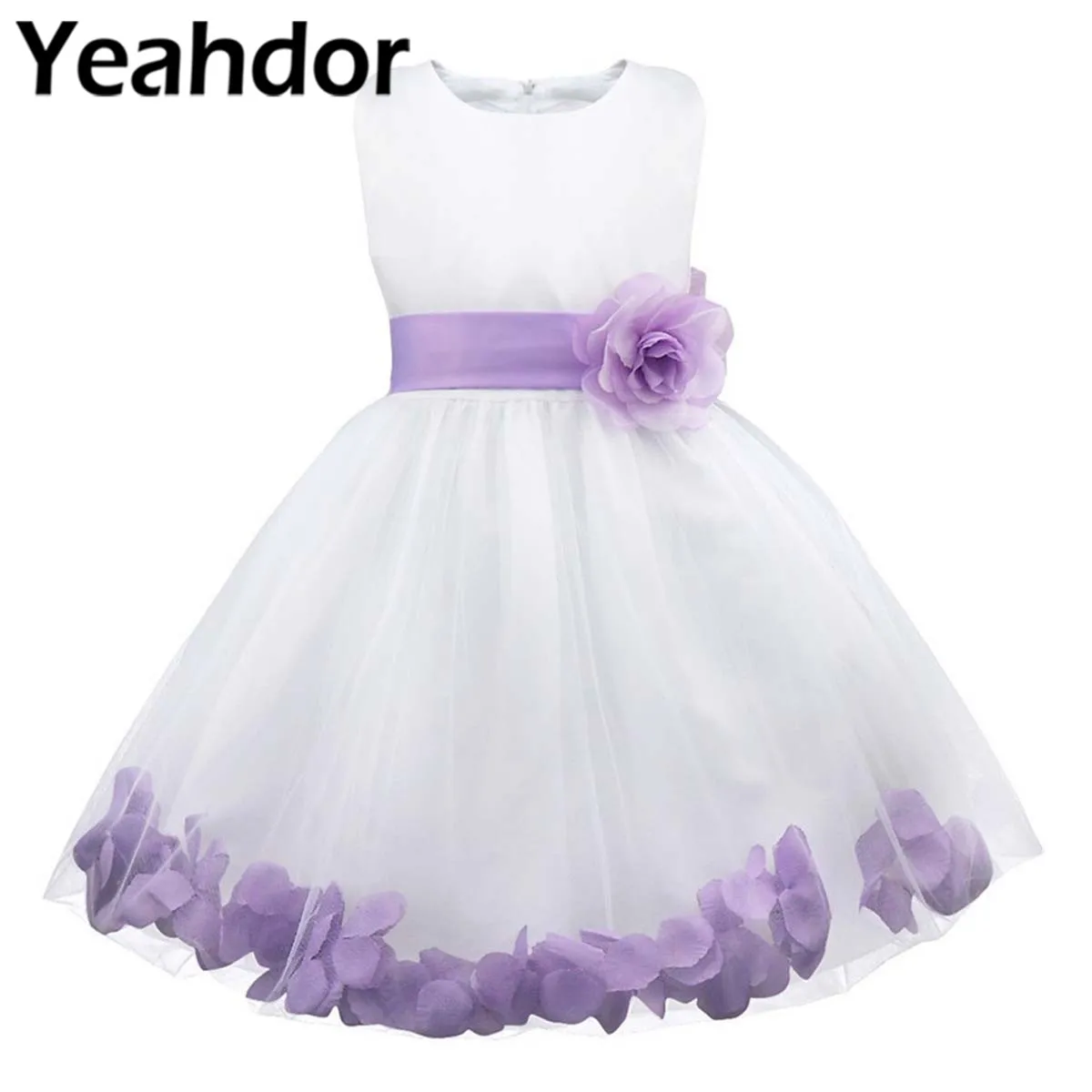 Vestidos Menina Flor com Pétalas Laço, Vestidos Formais, Bebé Menina, 1 Ano de Aniversário, Batismo, Vestido de Batizado