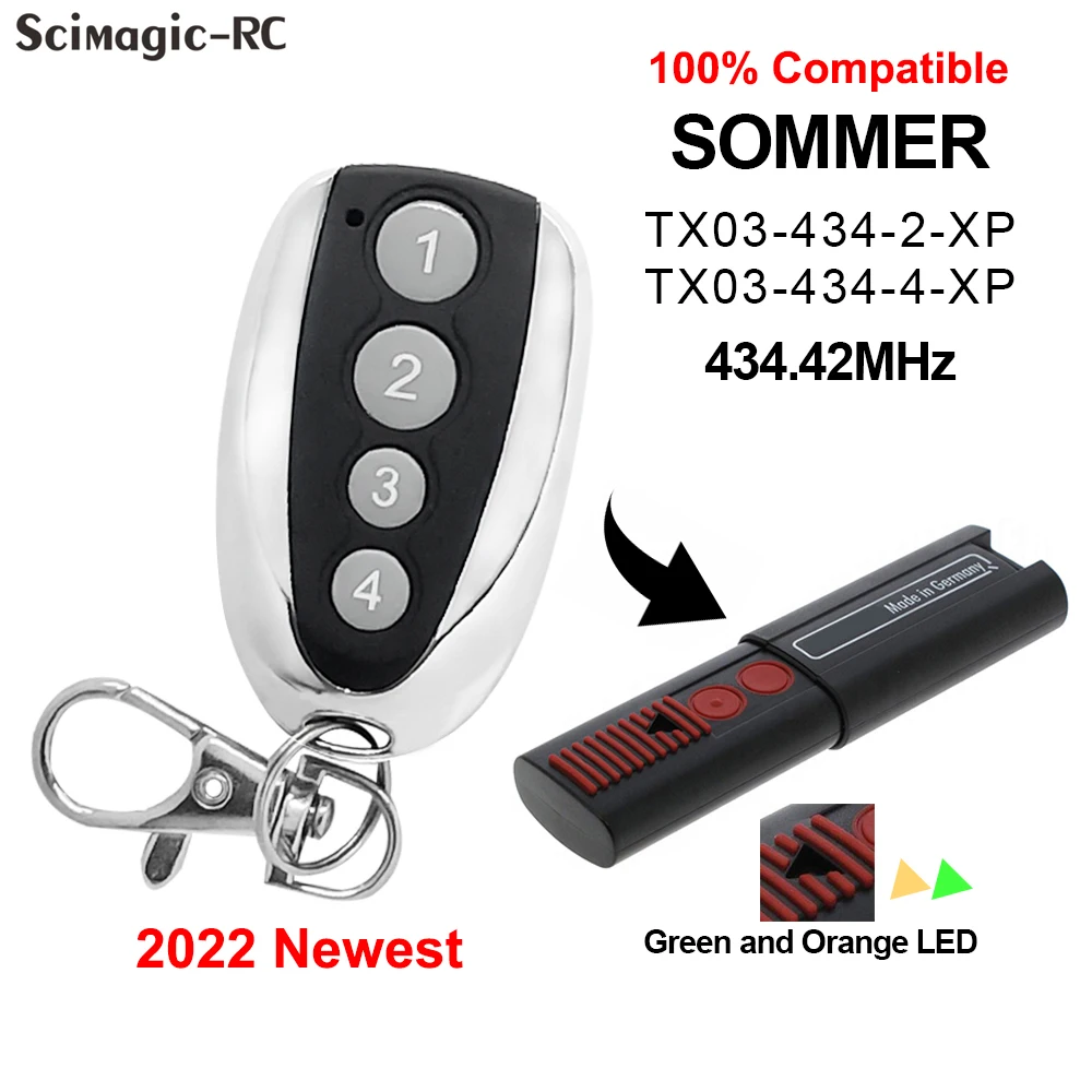 100% Compatible 434MHz SOMMER Tx03 434 4 Xp Tx03-434-2-XP Remote Control for Garage Door 434.42MHz 10-30m 4 Buttons With Battery