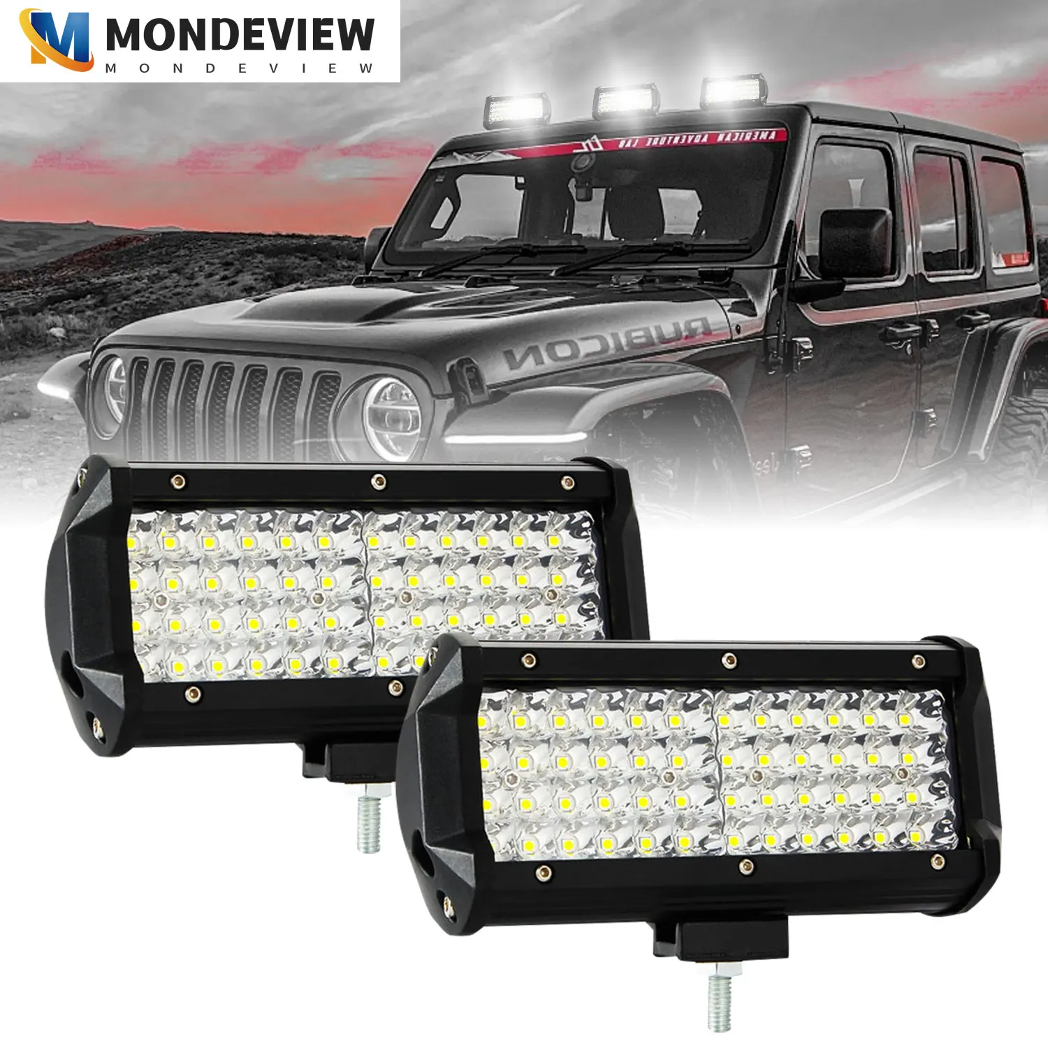 MONDEVIEW three row 7-inch work lights 6000K 160W 16000LM suitable for off-road vehicles Jeep SUV ATV UTV motorcycle