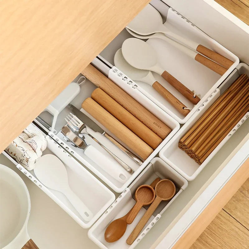 Desktop Retractable Storage Box Office Drawer Free Combination Stationery Sundries Organizer Kitchen Tableware Storage Trays