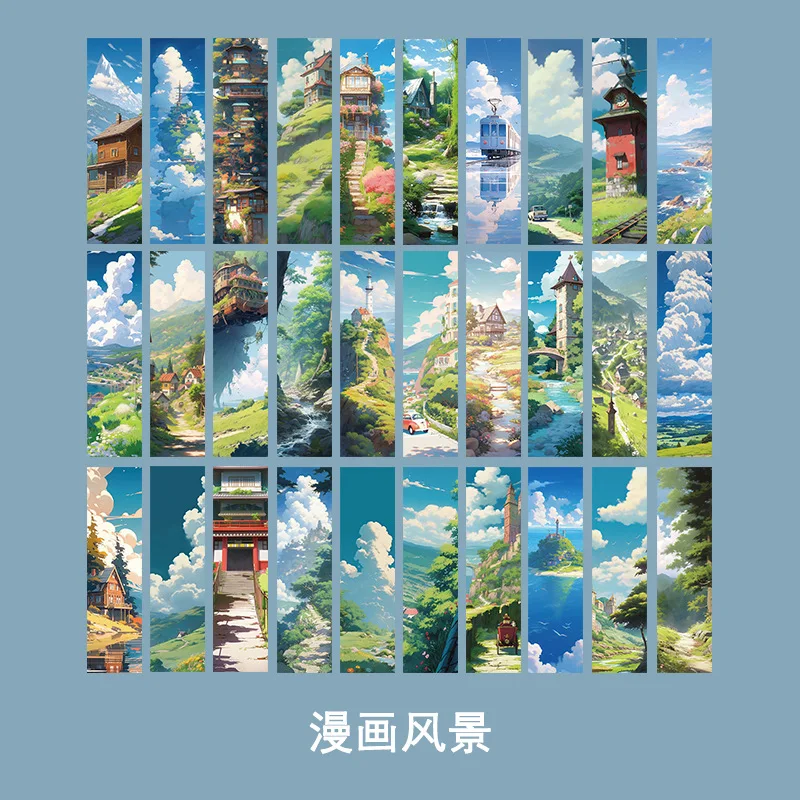 30-Pack Manga Style Bookmarks Romantic Scenery High-Appeal DIY Decorative Student Reading Tracker Bookmarks for Journaling