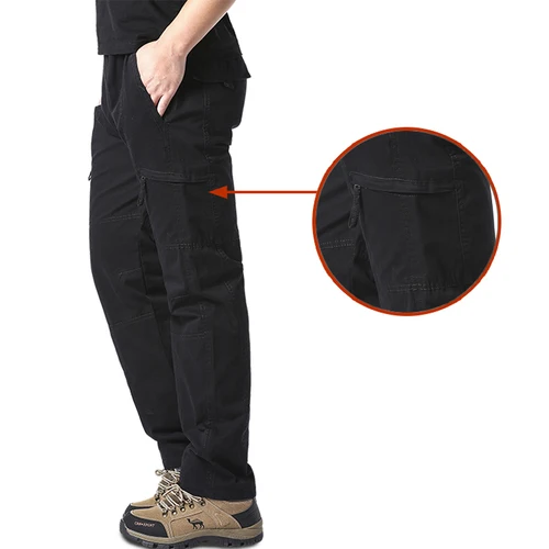 Imagen 2 del producto Pantalones Cargo de algodón de alta calidad para hombre, pantalones tácticos informales con múltiples bolsillos, pantalones de trabajo para senderismo y acampada al aire libre para primavera y otoño