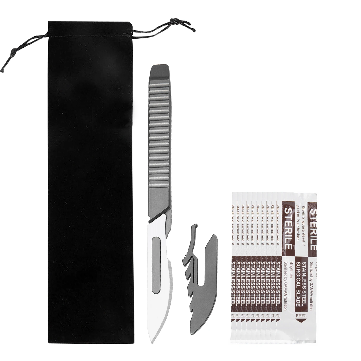 Titanium Alloy Utility Knife Thickened Anti Slip Scalpel EDC Cutting Tool Portable No. 24 Surgical Blade Bring Cloth Bag Storage