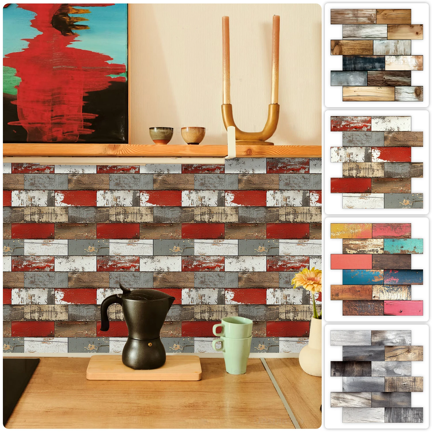 17 أنماط خاصة على شكل تنقش الخشب الحبوب البلاط الجدار ملصق المطبخ باكسبلاش النفط واقية الحمام مغسلة الفن جدارية الشارات #3