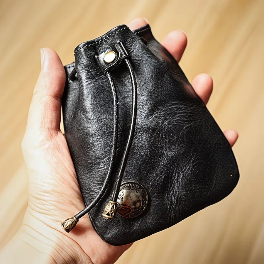 Leather Coin Pouch, Leather Drawstring Pouch, Coin Bag, Leather Bag, Change Holder, Valentine's Day Gift for Men and Women, Money Clip, Coin Pouch for Men