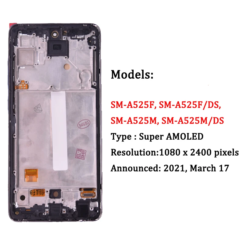 ЖК-дисплей 6,5 \'\'SUPER AMOLED для Samsung A52 4G A525 A525M A525F/DS, сенсорный экран с дигитайзером и рамкой, запасные части