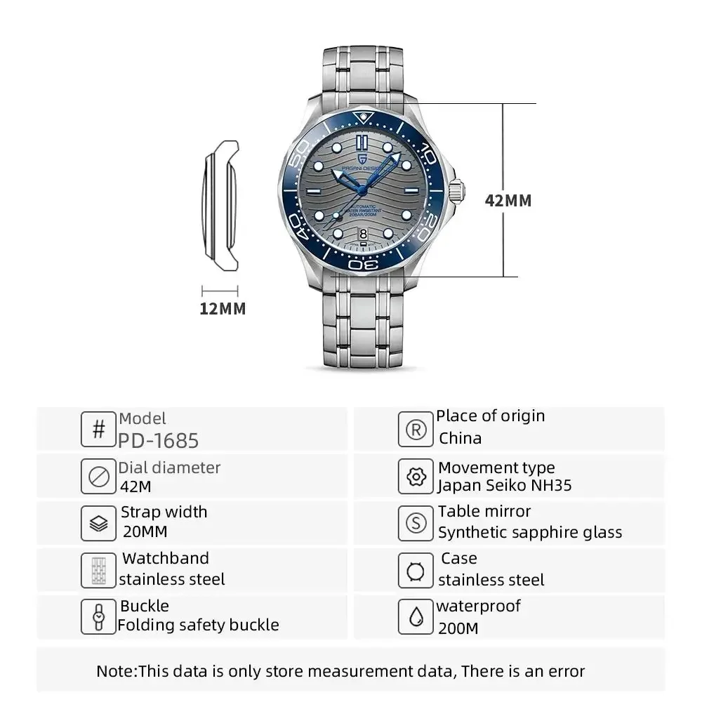 PAGANI DESIGN PD-1685 Men\'s Watches Mechanical Wristwatch for Men Ceramic Bezel Automatic Watch Japan NH35A 20Bar Dive Clock