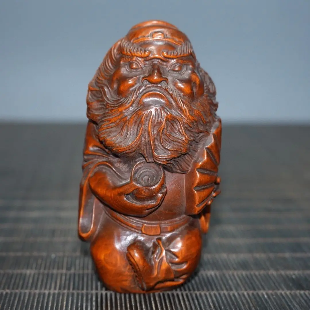 Hand Carved Wood Just judge Zhong Kui Statue Figurine Desktop Ornaments Home Decoration Crafts Tea Pet Decor
