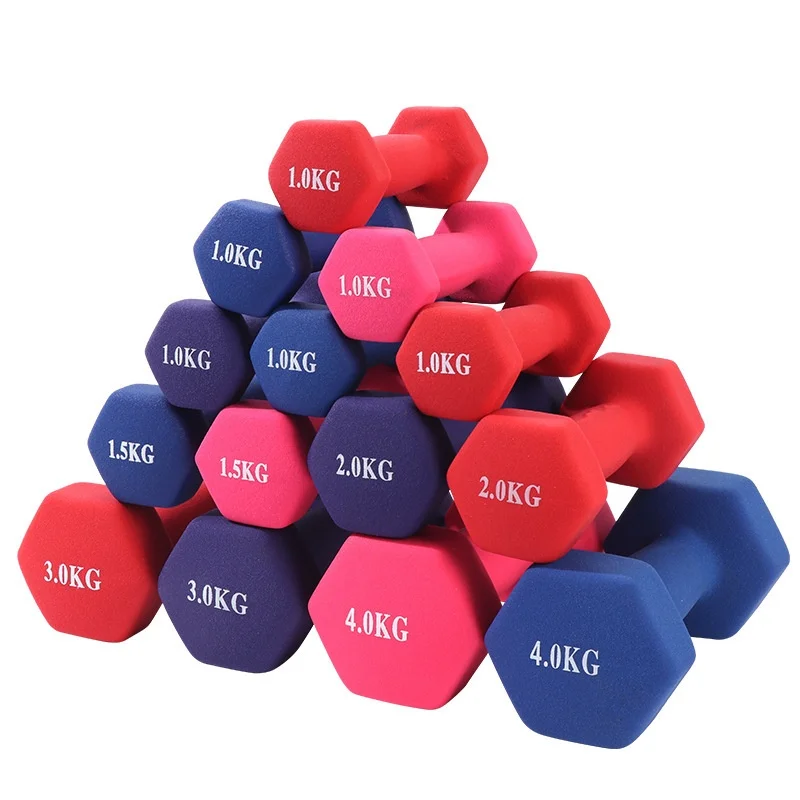 Wholesale Textured Hexagonal Color Dumbbell Fitness Home Shaping Beginners Slimming Dip Plastic Coated Cast Iron Dumbbell
