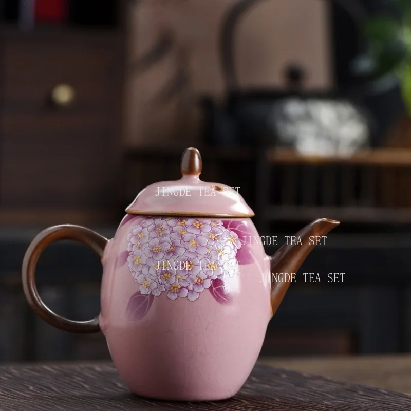 140ml Pink Teapot Embroidered Ceramic Teapot Chinese Household Tea Pot Small Capacity Kung Fu Tea Set Tea Ceremony Accessories