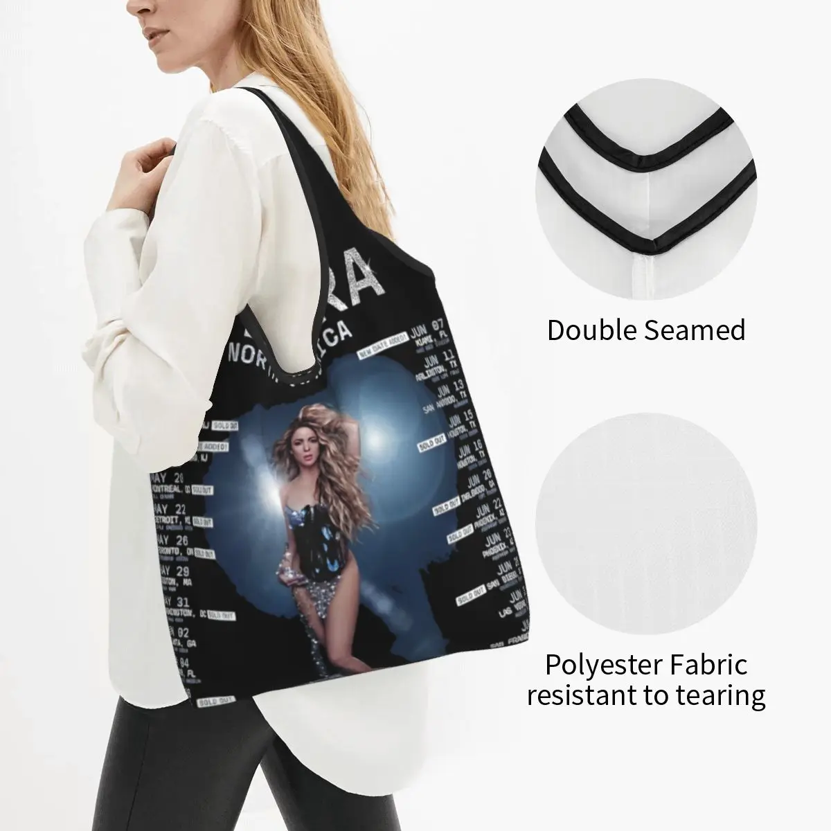 Large Reusable Shakira Albums LAS MUJERES Ya No Lloran Grocery Bags Recycle Foldable Tour Shopping Eco Bag Washable With Pouch