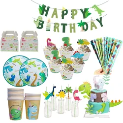 Dino Party Supplies Dinosaur Balloons Paper Straws Cups Plates Kids Boy Birthday Party Decoration Jungle Dinosaur Party Decor