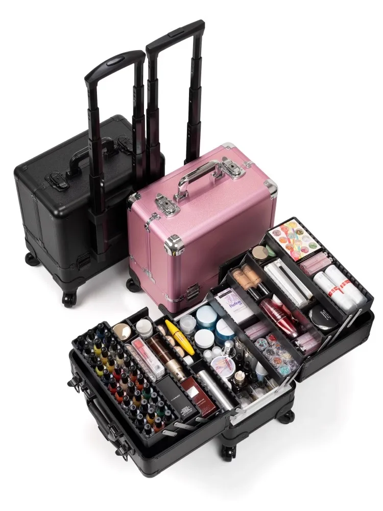 

Professional Trolley Makeup Box Embroidery Cosmetic Case Artist follow Toolbox Suitcase Tattoo Manicure Portable Large Capacity