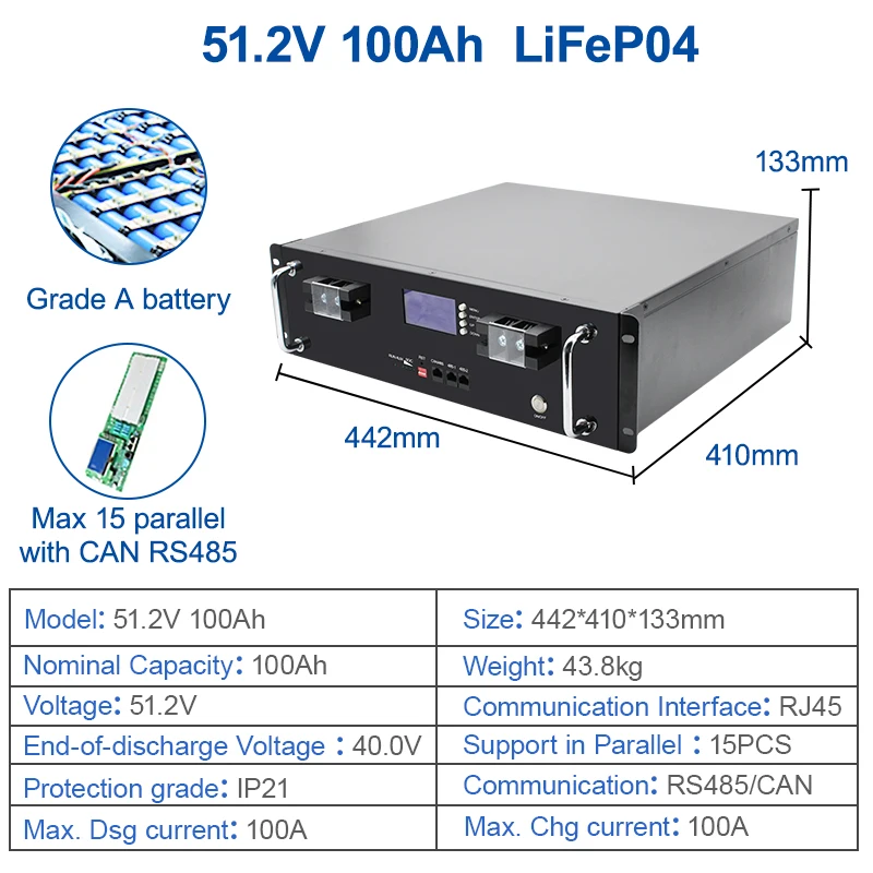 EASUN POWER LiFePO4 Battery 51.2V 200AH 100AH CAN/RS485 BMS 10KWH 5KWH Super Capacity 6000+ Cycle Battery For Home Solar System