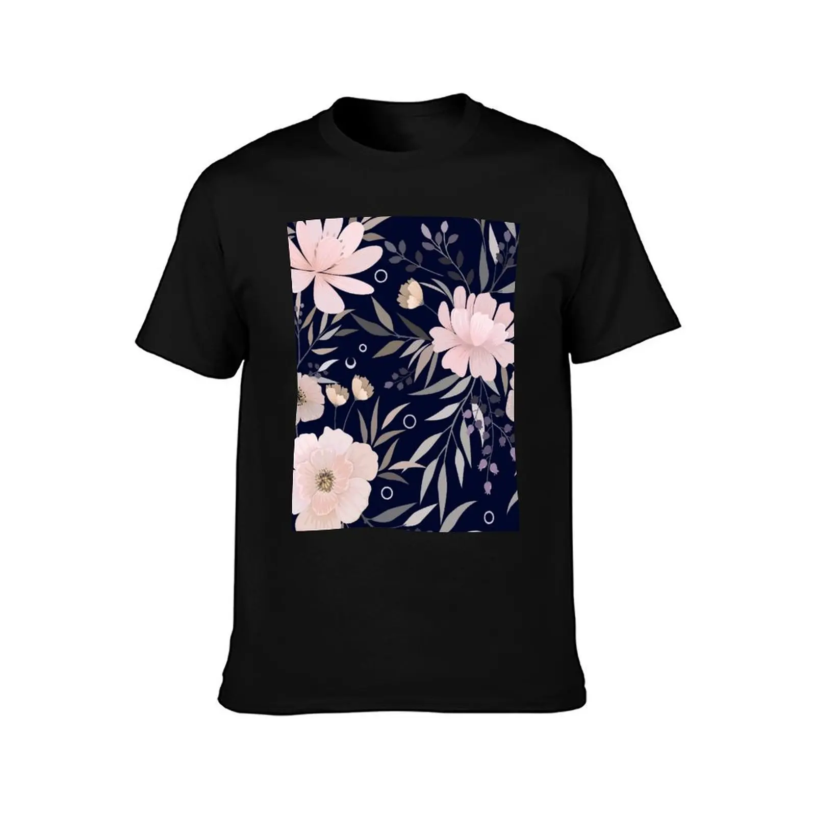 Modern Print Floral, Blush Pink and Navy T-Shirt cotton t shirts high quality T-Shirt