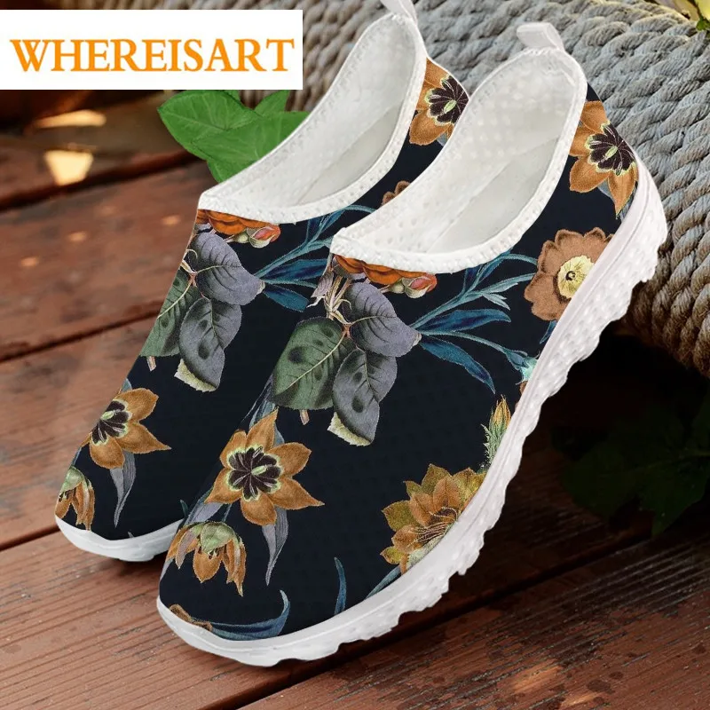 Real Dry Flower Print Women Slip On Sneakers Casual Summer Outside Ladies Flats Shoes Brand Design Female Footwear