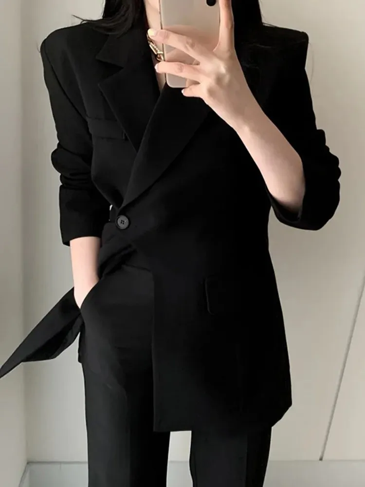BPN-Blazers informales asimétricos para mujer, chaquetas ajustadas coreanas de manga larga con cuello con muescas, ropa de estilo femenino