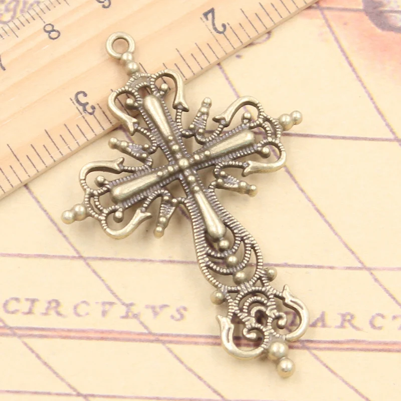 5pcs Charms Flower Cross 63x42mm Tibetan Bronze Silver Color Pendants Antique Jewelry Making DIY Handmade Craft