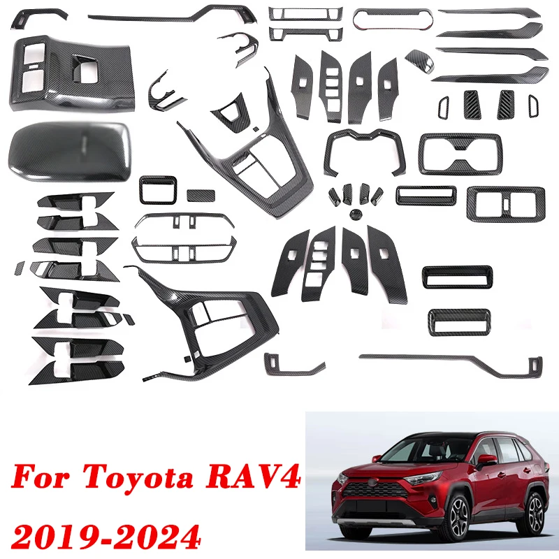 Carbon Fiber For Toyota RAV4 RAV 4 2019-2023 2024 Car Interior Accessories Console Gear Shift Panel Window Switch Cover Trims