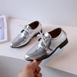 2023 New Boys Leather Shoes Pointed-toe Solid Color Non-slip Cool Kids Performance Shoes for Party Wedding Catwalk Shoes Gold