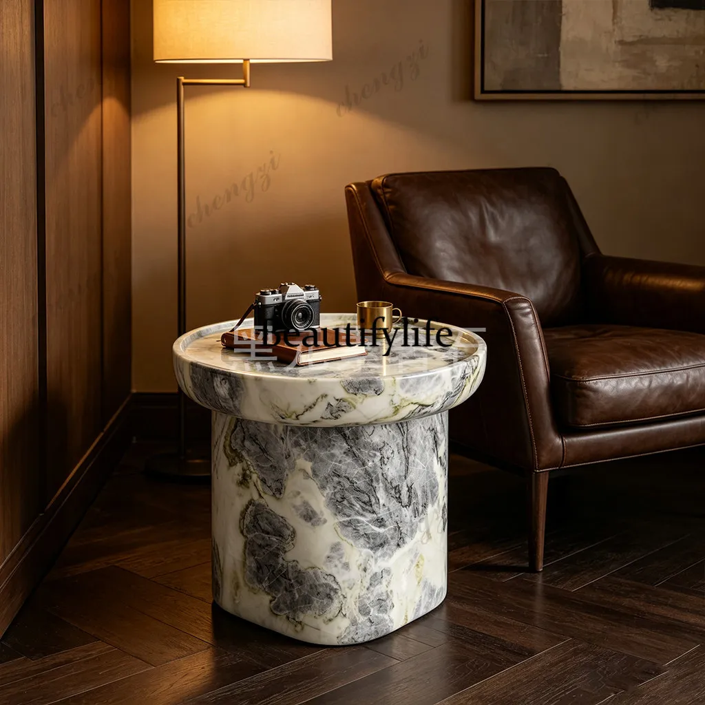 Light luxury travertine edge few designer model room living room sofa side small coffee table removable bedroom bedside table