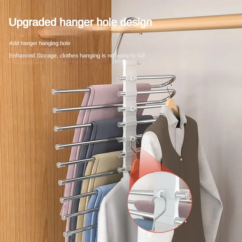 5/9Layer Metal Clothes Hangers Space Saving Stainless Steel Pants Rack Non Slip Pull-out Style Closet Organizer Wardrobe Storage