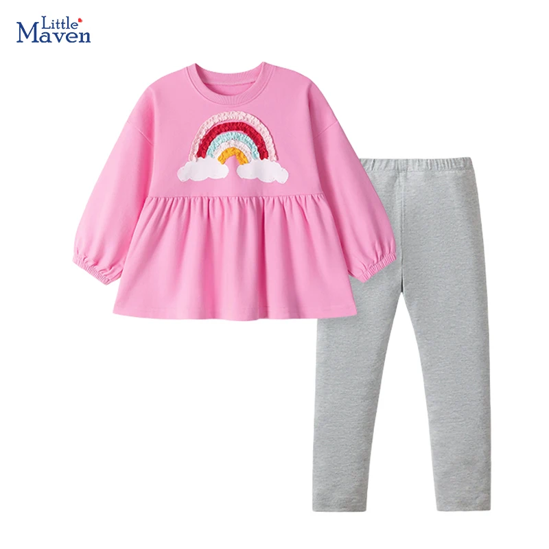 

Little maven Autumn Girl's Clothing Sets Spring Two-piece Toddler Kids Clothes Rainbow Girls Boutique Outfits Top + Legging
