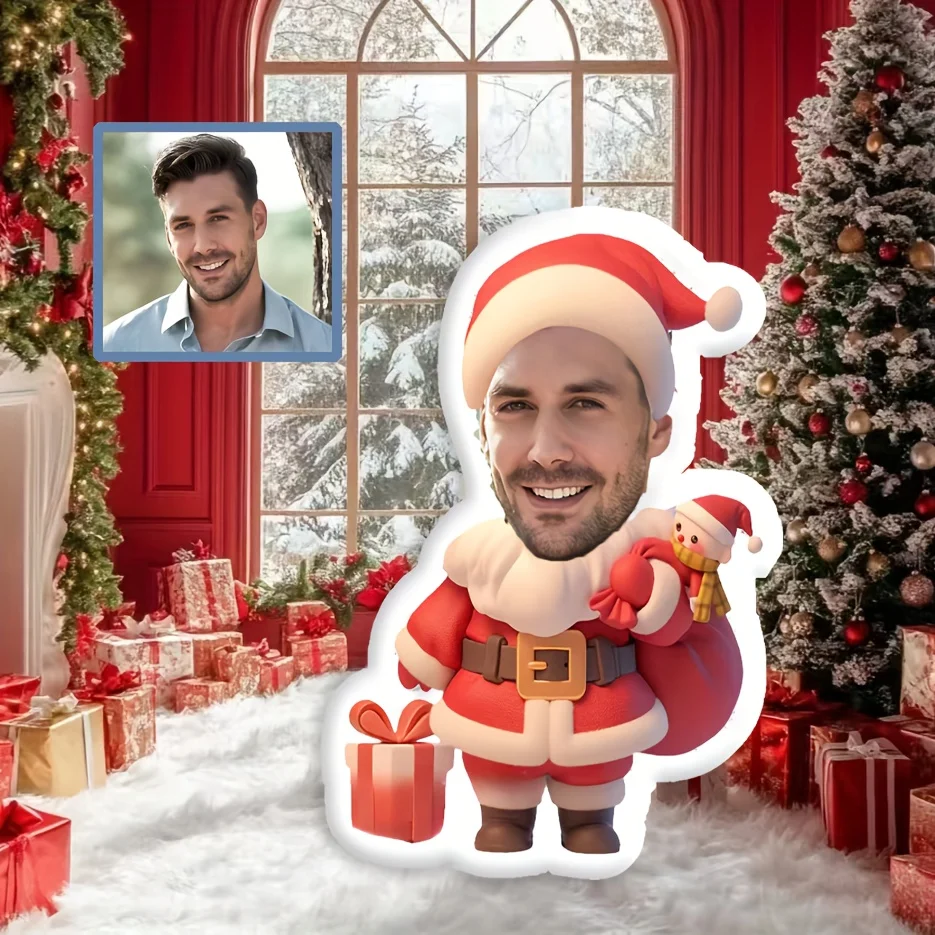 1 Custom Santa Photo Cushion with Personalized Shape Printing - Hand Washable, Versatile Christmas Decoration Gift, Multi-purpos