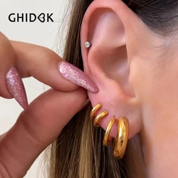 GHIDBK 6pcs Fashion Stainless Steel Gold Plated 2.5mm and 5mm Thick Small Circle Earrings for Women Men Ear Buckle Wholesale