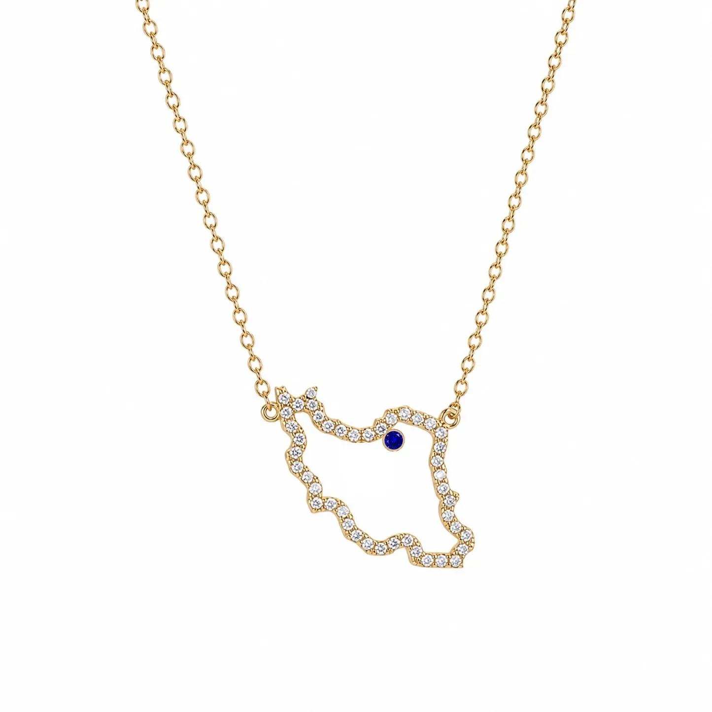 Collier de luxe 3D avec carte de l'Iran, pierre de naissance personnalisée, bijoux persans, zircon pavé, étanche, cadeau significatif pour femme