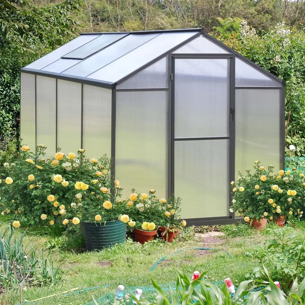 

8'x6' Heavy-Duty Polycarbonate Aluminum Greenhouse Kit with Door and Adjustable Roof Vent for Outdoor