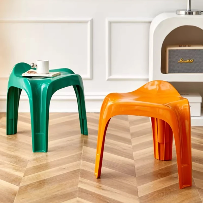 Nordic Vintage Plastic Stool Stackable Entryway Bench Modern Creative Low Ottoman for Living Room Space-Saving Shoes Seat