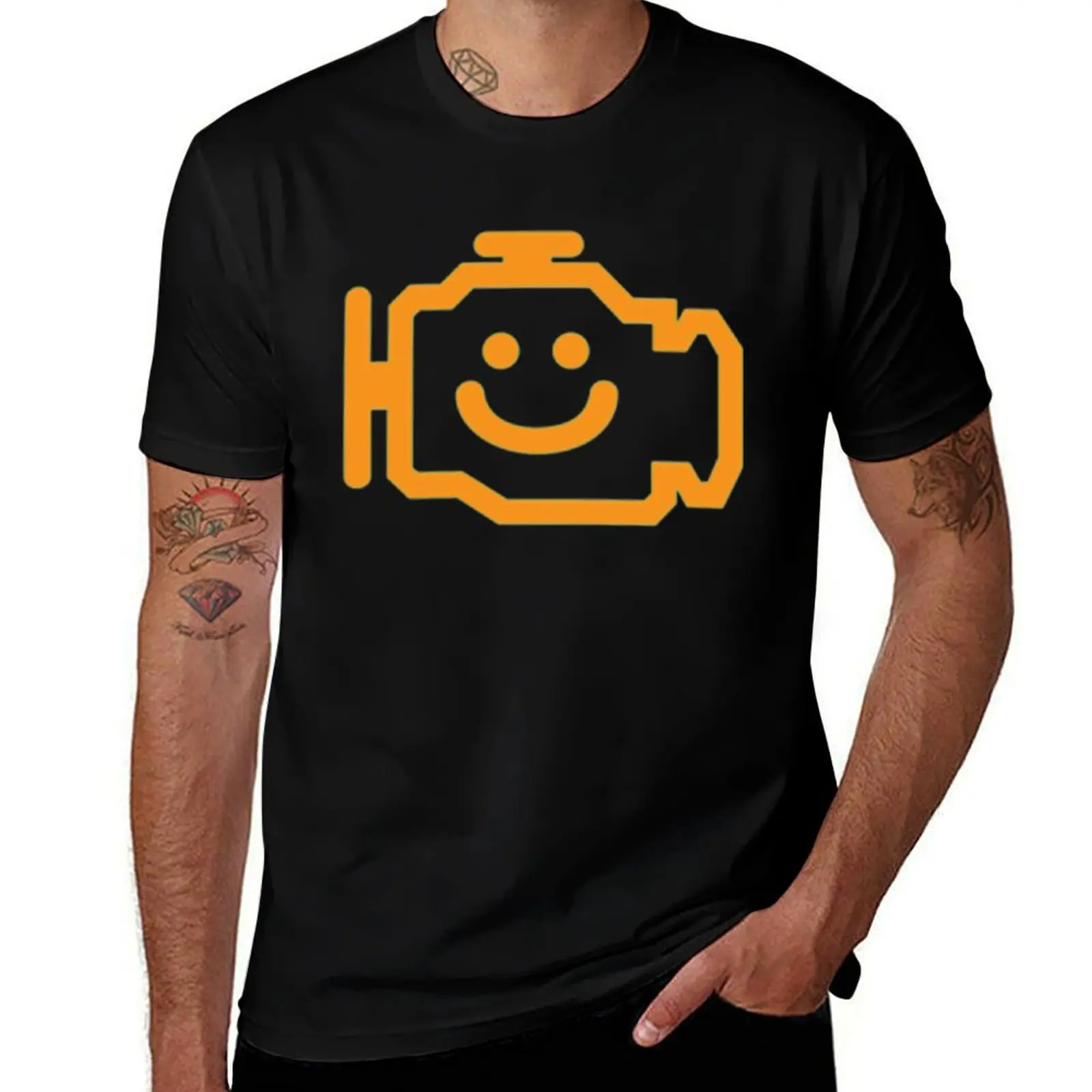 Happy Check Engine T-Shirt Casual Basic Short Sleeve T-Shirt