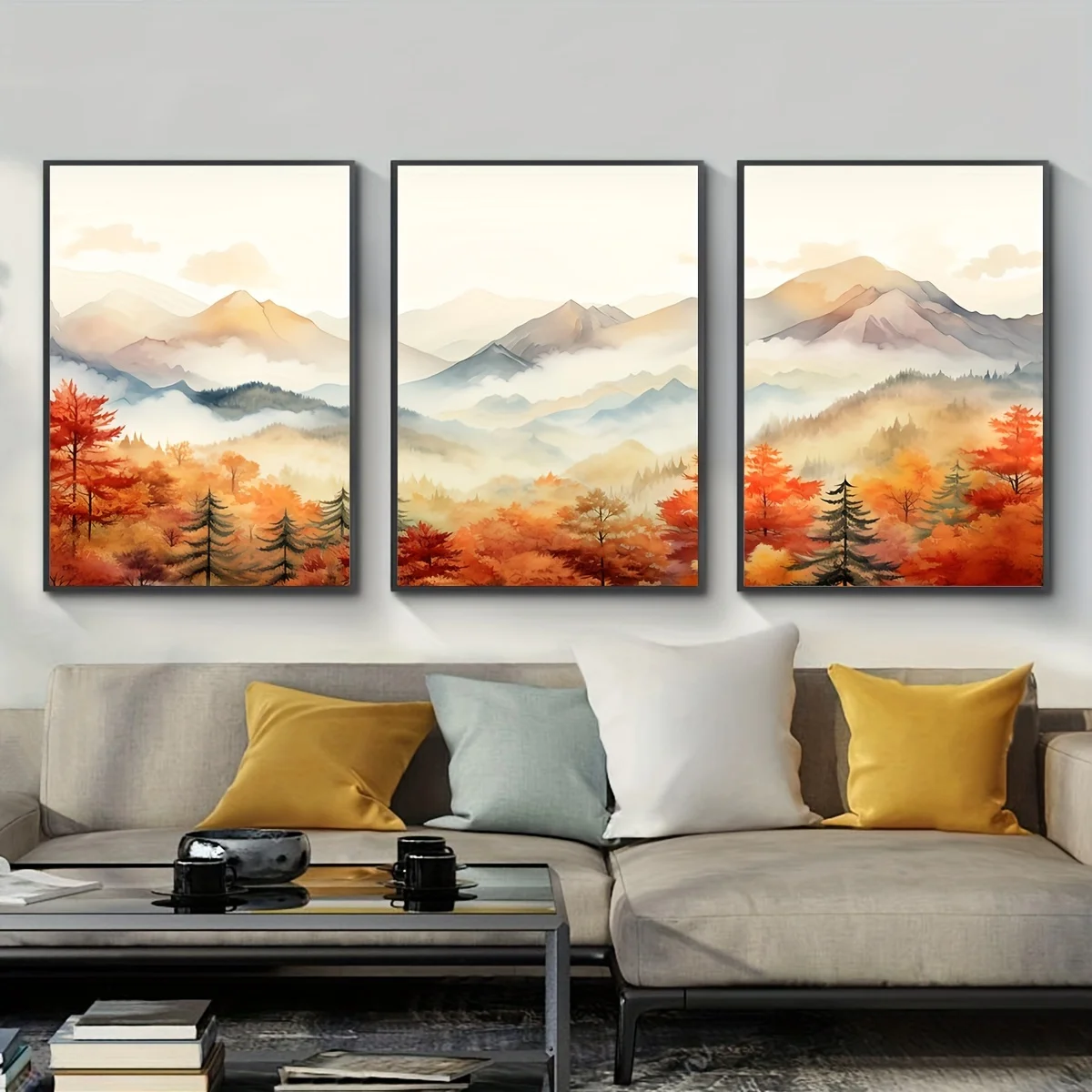 

3pcs Unframed Canvas Poster Autumn Mountain Forest Painting Wall Art Decor Painting For Bedroom Office Living Room Waterproof