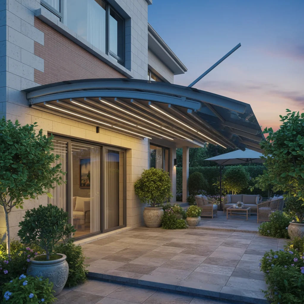 Manual Full Scroll LED Outdoor PVC Aluminum Awning Terrace Awning