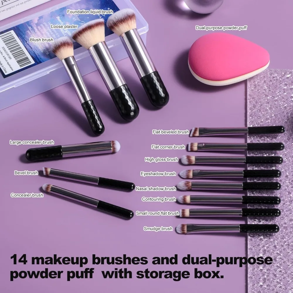 BS-MALL 14 Pcs Makeup Brushes Set With Dual-sided Makeup Sponge - Foundation Brush & Powder Sponge,premium Luxury Brush Collecti