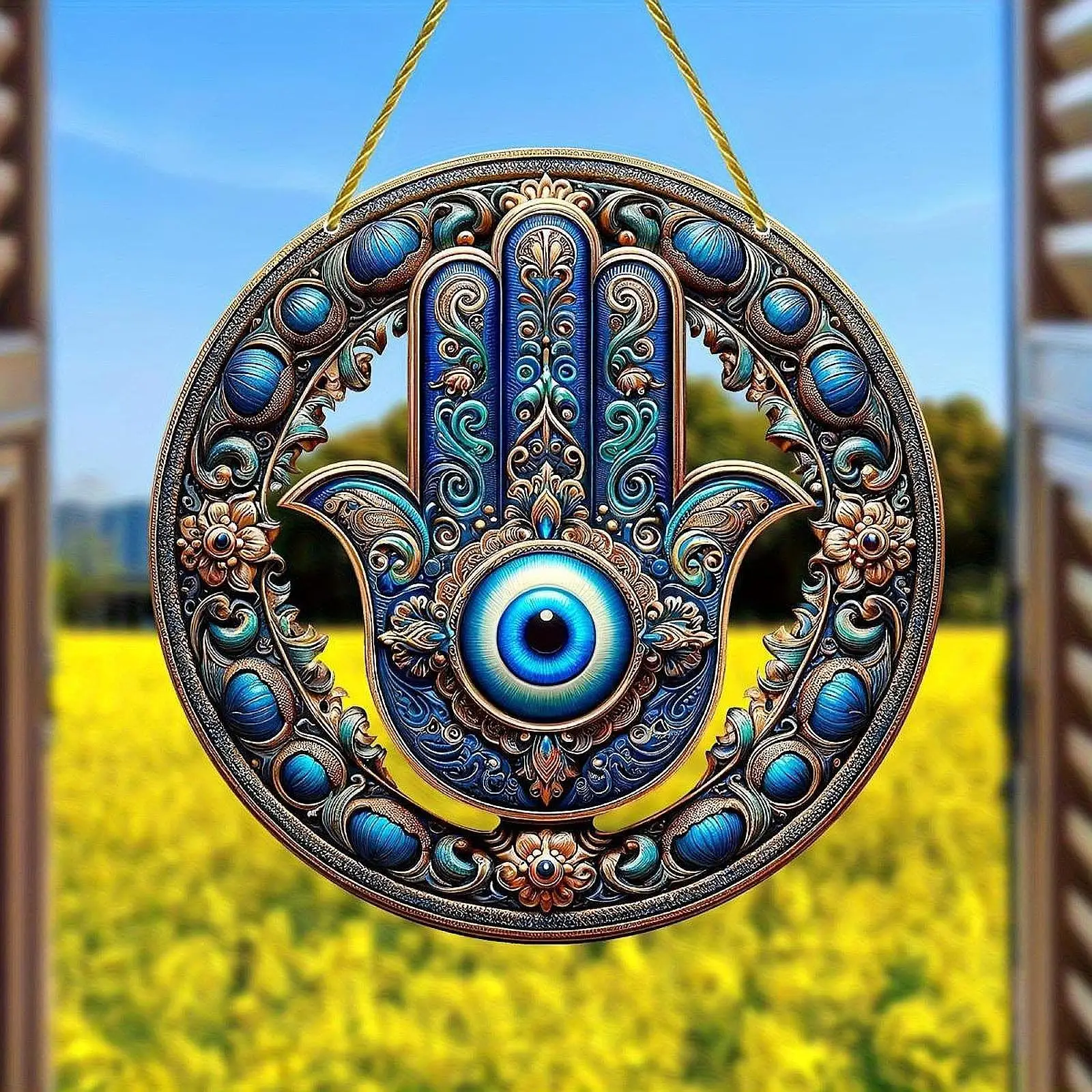 Hand Eye Sun Pattern Window Hanging Ornament 20x20cm for Walls Decor