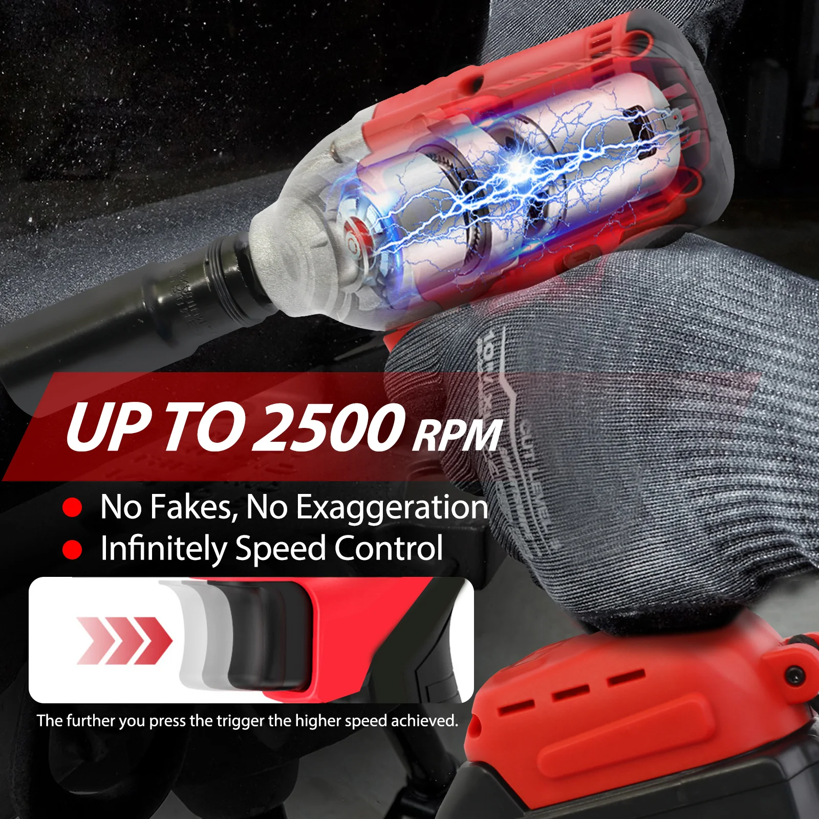 1000N.m (740ft-lbs) مفتاح ربط لاسلكي بدون فرش عزم دوران كهربائي عالي مع بطاريات 1500MAh 20V شاحن سريع لشاحنة السيارة