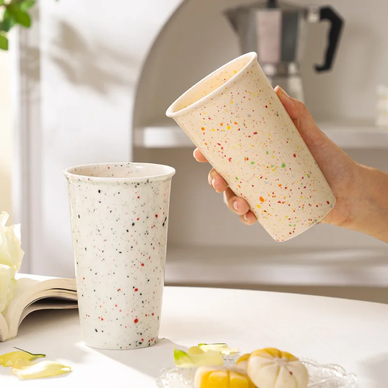 Exquisite Nordic Retro Splash Ink Ceramic Cup High Capacity Simple Cute Fresh Macaron Cola Cup Creative Fashion Drinkware Decor