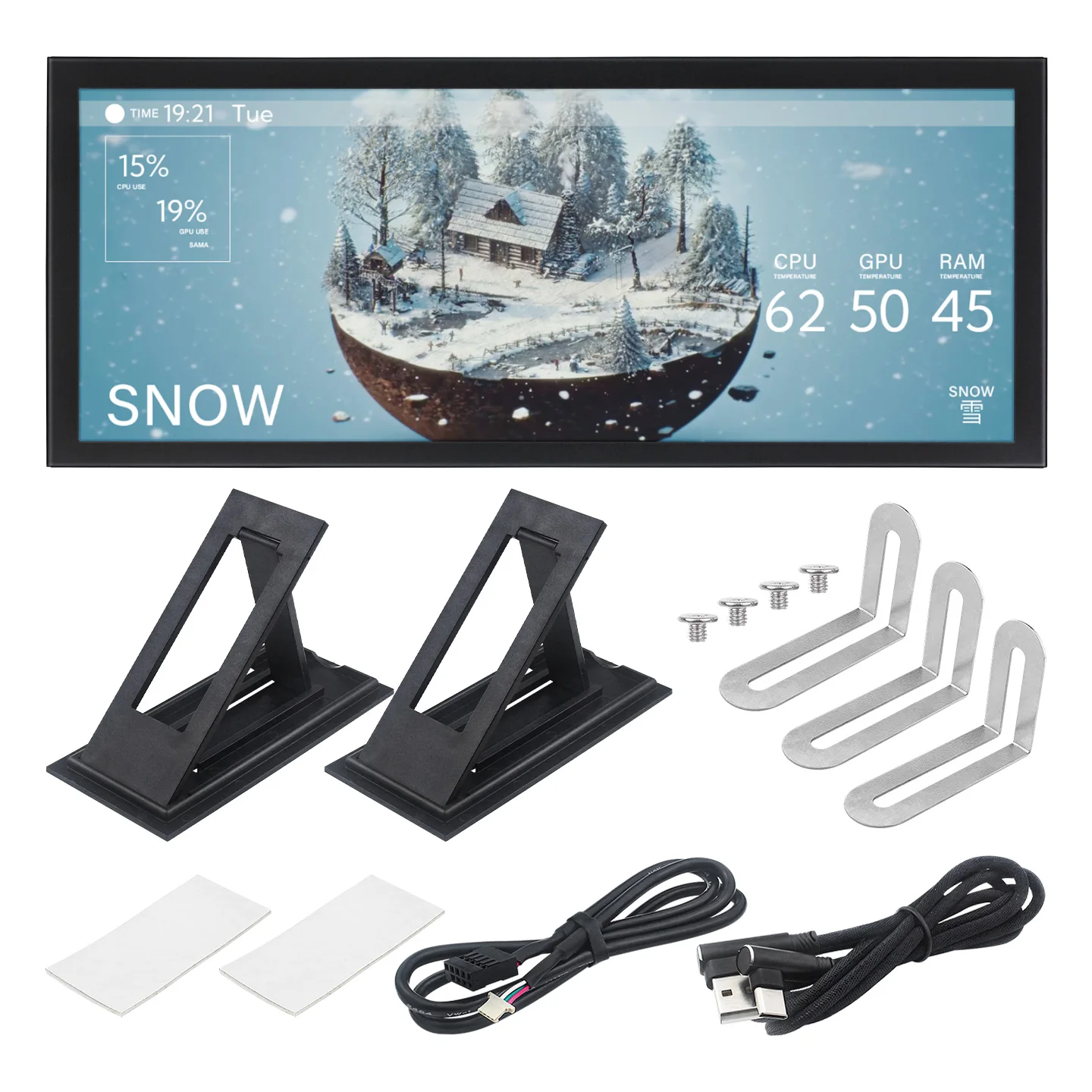 TURZX 12.3 Inch IPS Secondary Screen 1920x720 USB Type-C Smart