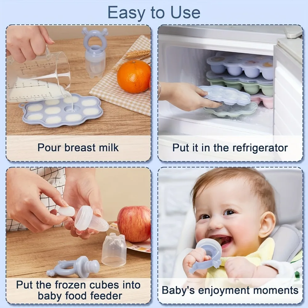 Silicone Bite Tray Baby Breastmilk Popsicle Molds Fruit Food Feeder Tray Breast Milk Teether Pop Maker for Homemade Baby Food